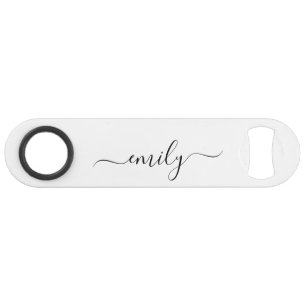 White Black Modern Script Monogram Name Bar Key