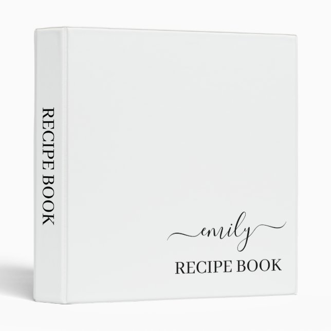 White Black Modern Script Monogram Name Binder (Front/Spine)