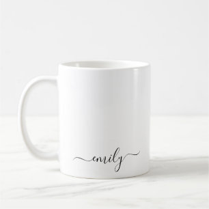 White Black Modern Script Monogram Name Coffee Mug