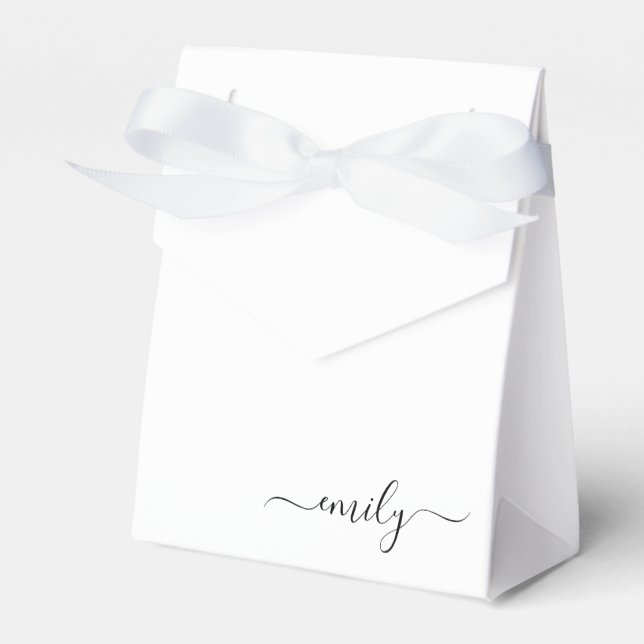 White Black Modern Script Monogram Name Favor Box (Front Side)
