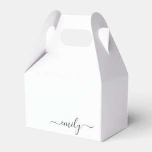 White Black Modern Script Monogram Name Favor Box