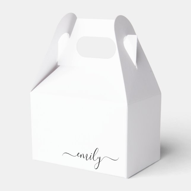 White Black Modern Script Monogram Name Favor Box (Front Side)