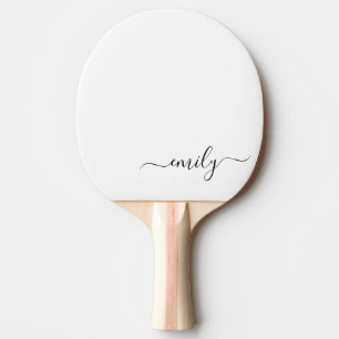White Black Modern Script Monogram Name Ping Pong Paddle