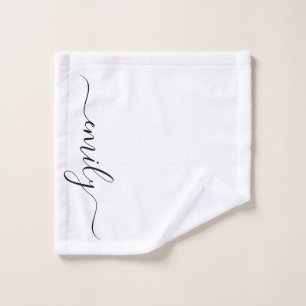White Black Modern Script Monogram Name Wash Cloth