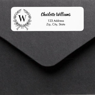White black monogram initial wreath return address