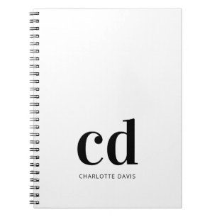 White black monogram initials elegant minimalist notebook