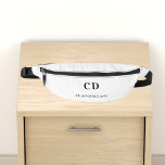 White black monogram initials name fanny pack<br><div class="desc">White background,  black text. Personalize and add your monogram initials and full name.</div>