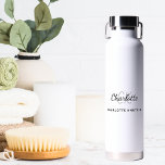 White black monogram initials name simple water bottle<br><div class="desc">A classic white background.  Personalize and add your first name,  monogram initials,  letters and full name. Black and grey letters.</div>