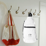 White black monogram initials name sling bag<br><div class="desc">White background,  black text. Personalize and add your monogram initials and full name.</div>