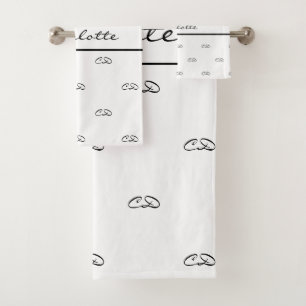 White black monogram initials pattern name modern bath towel set