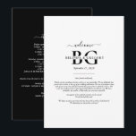 White Black Monogram Initials Wedding  Itinerary Program<br><div class="desc">A minimalist black and white monogram initials wedding design. A simple design that uses the bride's and groom's initials and names to create an elegant classic monogram. A charming black and white minimalist monogrammed design with classy script typography. An elegant black and white monogram initials themed wedding Itinerary card design...</div>