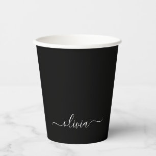 White Black Monogram Paper Cups