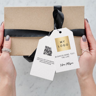 White black name business logo QR code hang tag