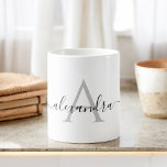 White Black Name Initial Monogram Elegant Script Coffee Mug<br><div class="desc">Black and White Elegant Monogram Hand Lettered Script Name and Initial Coffee Mug. The mug makes the perfect gift for someone who loves modern and stylish chic colours for a birthday,  wedding,  Christmas Holiday,  bridal shower or special occasion gift. Please contact the designer for matching items.</div>