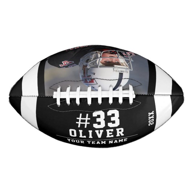 White Black Name Number Team Photo Football (Front)