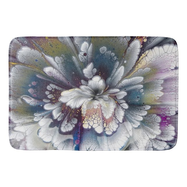 White, Black, Navy Blue Acrylic Painting Colourful Bath Mat (Front)