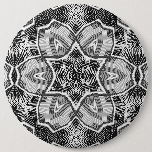 White-black openwork geometric pattern 6 inch round button (Front)