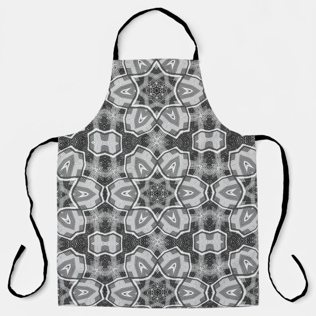 White-black openwork geometric pattern apron (Front)