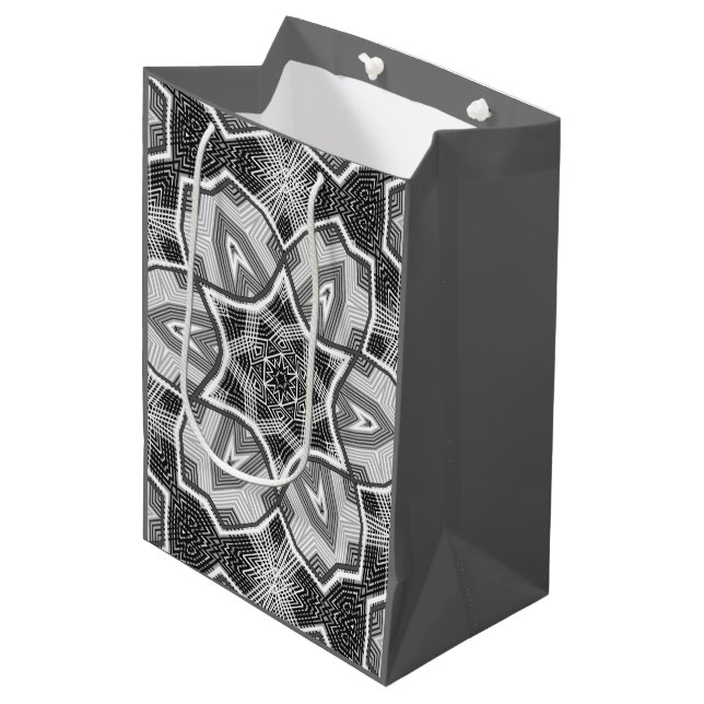 White-black openwork geometric pattern medium gift bag (Front Angled)