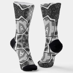 White-black openwork geometric pattern socks