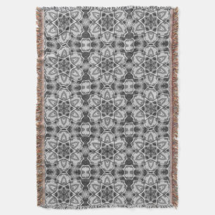 White-black openwork geometric pattern throw blanket