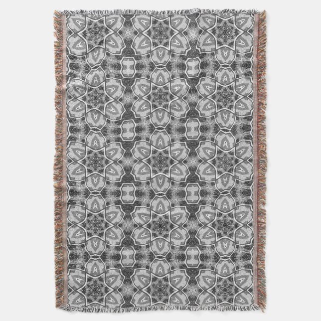 White-black openwork geometric pattern throw blanket (Front Vertical)