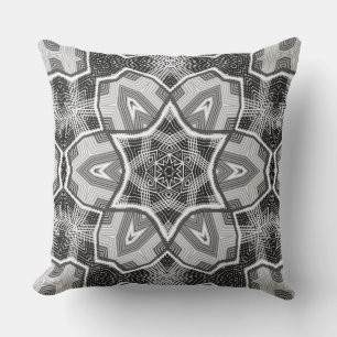 White-black openwork geometric pattern throw pillow
