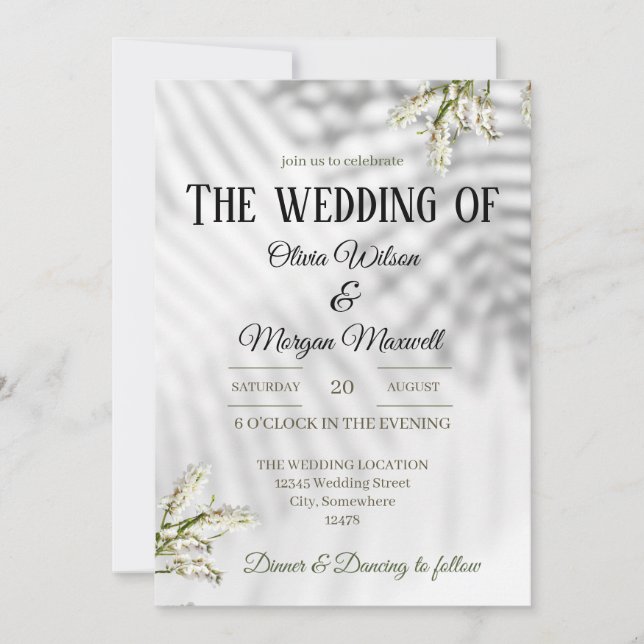 White & Black Organic Wedding Invitation (Front)