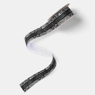 White Black Paisley Background Shiny Gold Stripes Satin Ribbon
