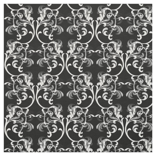 White Black Parisian Damask Pattern Fabric (Swatch)