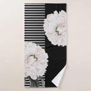 White Black Peony Piano Bath Towel Set