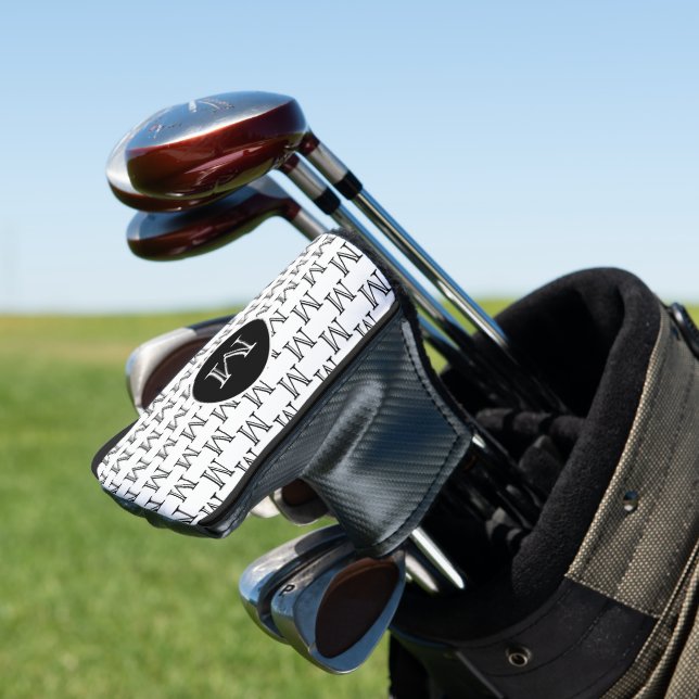 White & Black Personalized Custom Monogram Pattern Golf Head Cover (In Situ)