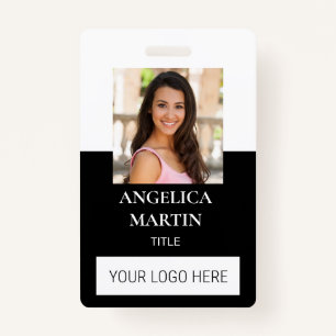 White Black Photo ID Name Title Barcode Vertical  Badge