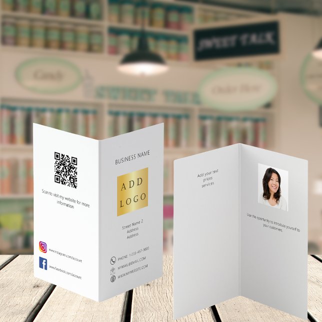 White black photo logo QR code business brochure (Creator Uploaded)