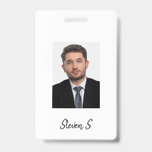 White black photo name minimalist badge