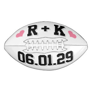 WHITE BLACK & PINK HEARTS Wedding Initial and Date Football