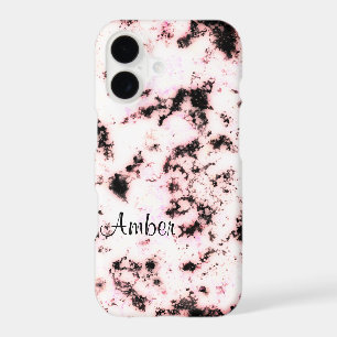 White Black Pink Marble Paint Splash Abstract