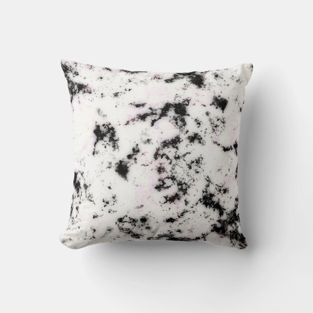White Black Pink Marble Paint Splash Abstract Throw Pillow (Front)