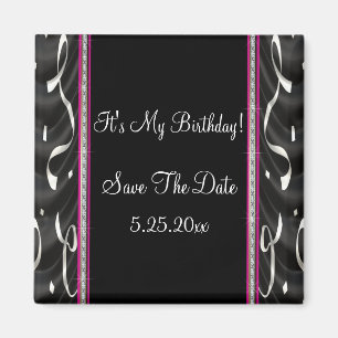 White Black Pink Party Streamers Save Date Magnet