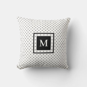 White Black Polka Dot Pattern with Modern Monogram Throw Pillow