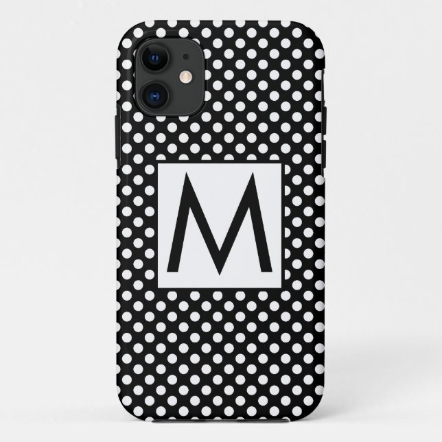 White Black Polka Dots Initial Letter Case-Mate iPhone Case (Back)
