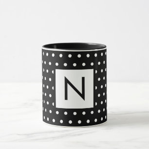 White Black Polka Dots Initial Letter Mug