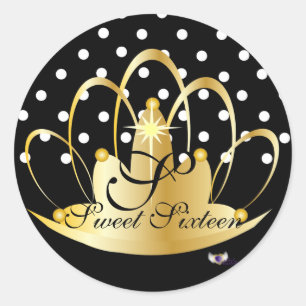 White Black Polka Dots Monogram S-16 -Cust. Classic Round Sticker