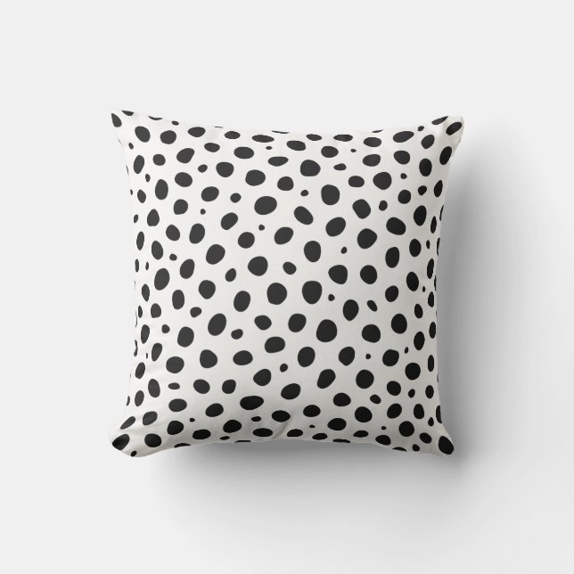 White Black Polka Dots Outdoor Pillow (Front)
