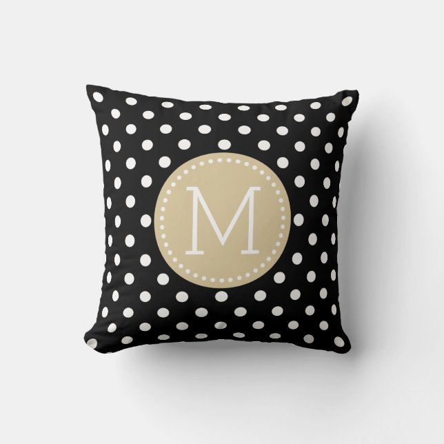 White & Black Polkadot Pattern Tan Accents Throw Pillow (Front)