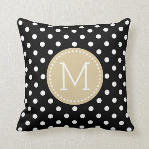 White & Black Polkadot Pattern Tan Accents Throw Pillow