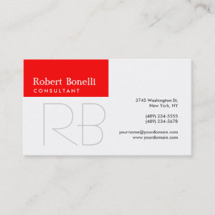White Black Red Stripe Monogram Business Card