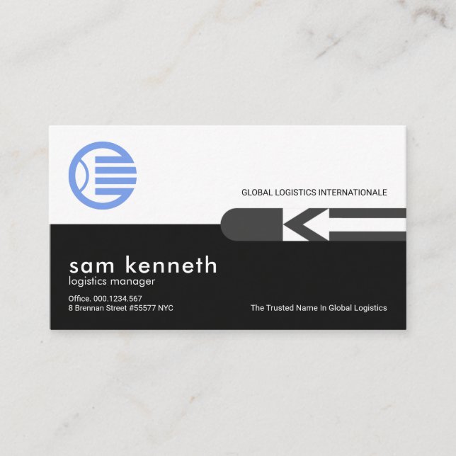 White Black Retro Columns Grey Arrows Logistics Business Card (Front)