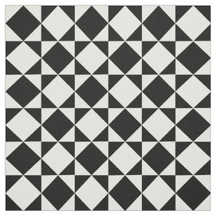 White Black Retro Squares Triangles Pattern Fabric