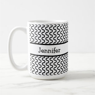 White & Black Retro Waves Pattern Personalized Coffee Mug